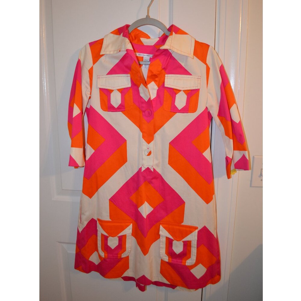 Diane von Furstenberg pink/white/orange geometric print dress - Picture 3 of 3